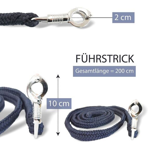 Führstrick Pferd Anbindestrick für Pferde mit stabilem Panikhaken Länge 2m viele Farben (Navy Blau)