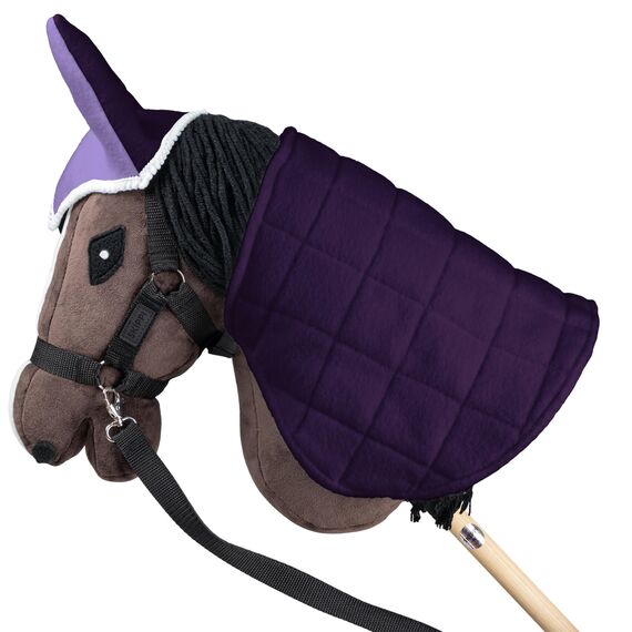 SKIPPI Wendbare Decke und Fliegenhaube für Hobby Horse – Heidekraut und Pflaume, Hobby Horse Zubehör, Zweifarbige Pferdedecke und Fliegenohren für Steckenpferd, für meisten Pferde A3 und A4