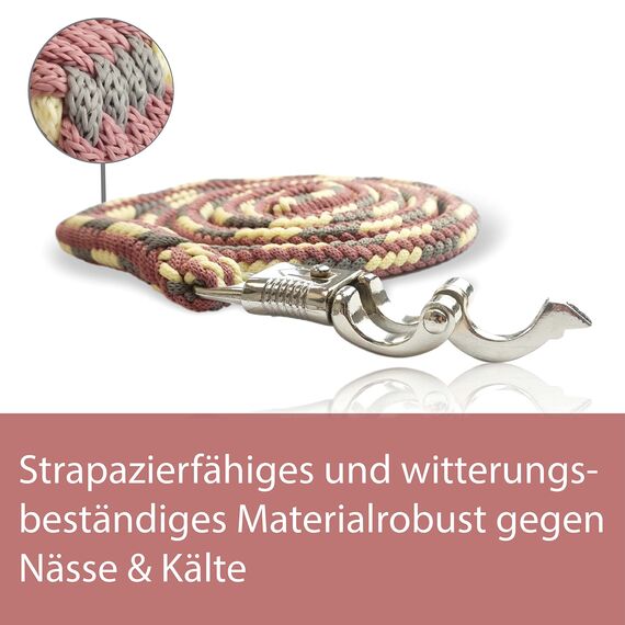 Führstrick Pferd Anbindestrick für Pferde mit stabilem Panikhaken Länge 2m viele Farben (Grau-Pastellrot-Creme)