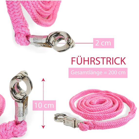 Führstrick Pferd Anbindestrick für Pferde mit stabilem Panikhaken Länge 2m viele Farben (Pink)