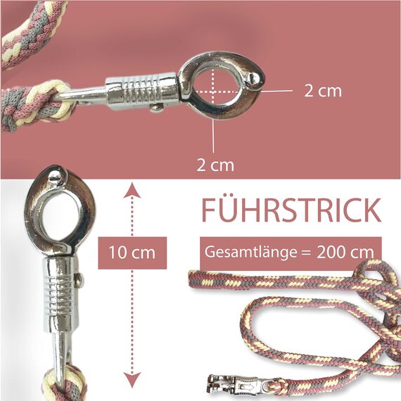 Führstrick Pferd Anbindestrick für Pferde mit stabilem Panikhaken Länge 2m viele Farben (Grau-Pastellrot-Creme)