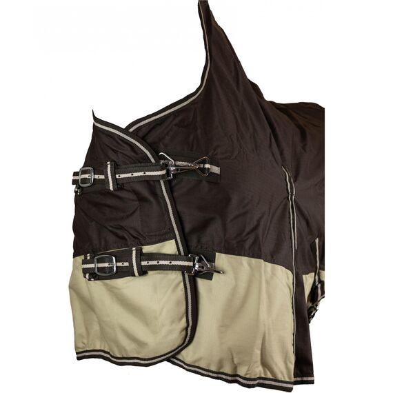 RL24 - Winterdecke Weidedecke 600D Basicline – atmungsaktive, Wind- & wasserdichte Outdoordecke mit Innenfutter & Kreuzbegurtung – Pferdedecke in Braun/Beige – 85cm (200g/m² Füllung)