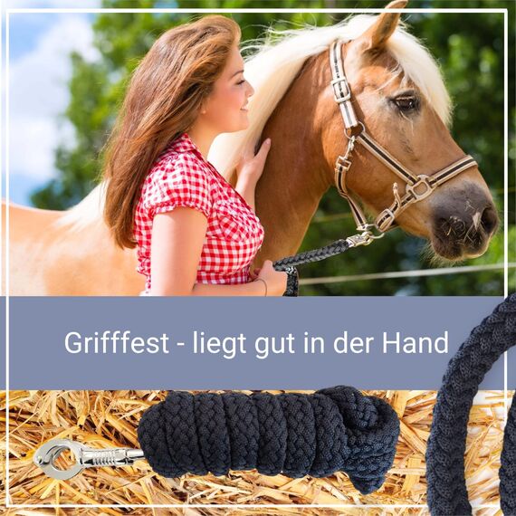 Führstrick Pferd Anbindestrick für Pferde mit stabilem Panikhaken Länge 2m viele Farben (Navy Blau)