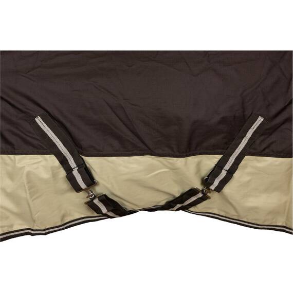 RL24 - Winterdecke Weidedecke 600D Basicline – atmungsaktive, Wind- & wasserdichte Outdoordecke mit Innenfutter & Kreuzbegurtung – Pferdedecke in Braun/Beige – 95cm (200g/m² Füllung)