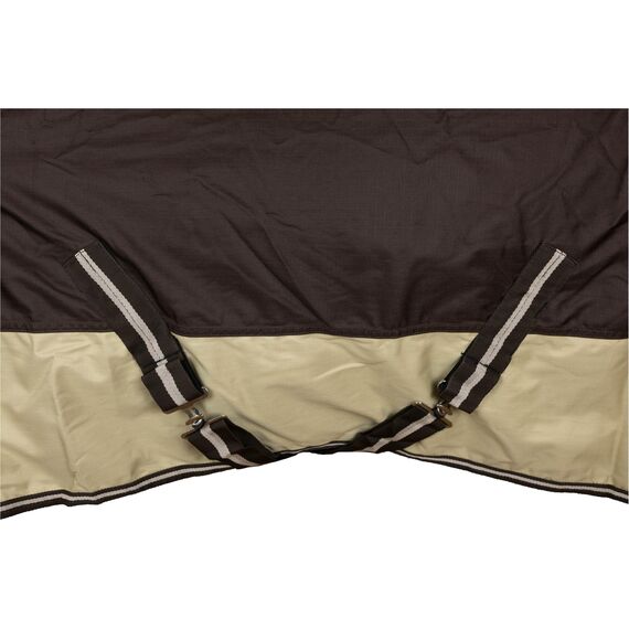 RL24 - Weidedecke 600D Basicline – als Regendecke & Übergangsdecke – Wind- & wasserdichte Outdoordecke mit Innenfutter & Kreuzbegurtung – Pferdedecke in Braun/Beige – 95cm (Nylonfutter)