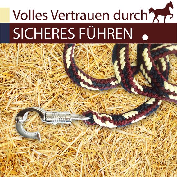 Führstrick Pferd Anbindestrick für Pferde mit stabilem Panikhaken Länge 2m viele Farben (Bordeaux-Navyblau-Creme)