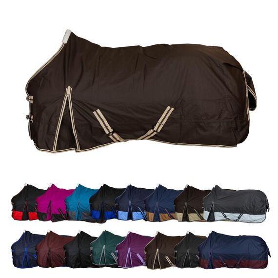 RL24 - Winterdecke Weidedecke 600D Basicline – atmungsaktive, Wind- & wasserdichte Outdoordecke mit Innenfutter & Kreuzbegurtung – Pferdedecke in Dunkelbraun – 95cm (300g/m² Füllung)