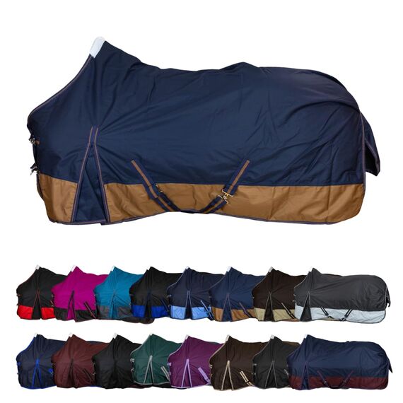 RL24 - Weidedecke 600D Basicline – Regendecke & Übergangsdecke – Wind- & wasserdichte Outdoordecke mit Innenfutter – Pferdedecke in Dunkelblau/Braun – 105cm (Polarfleecefutter)