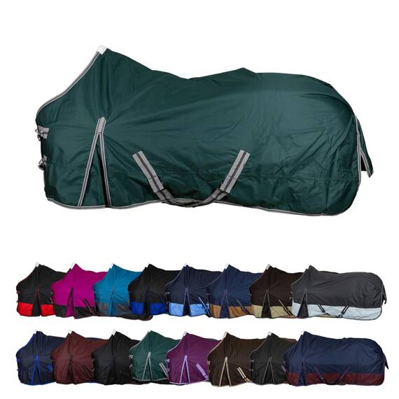 RL24 - Winterdecke Weidedecke 600D Basicline – atmungsaktive, Wind- & wasserdichte Outdoordecke mit Innenfutter & Kreuzbegurtung – Pferdedecke in Grün – 95cm (200g/m² Füllung)