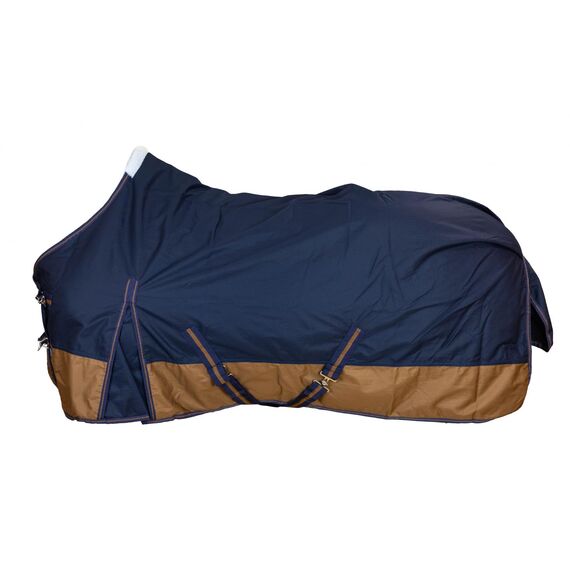RL24 - Weidedecke 600D Basicline – Regendecke & Übergangsdecke – Wind- & wasserdichte Outdoordecke mit Innenfutter – Pferdedecke in Dunkelblau/Braun – 115cm (Polarfleecefutter)