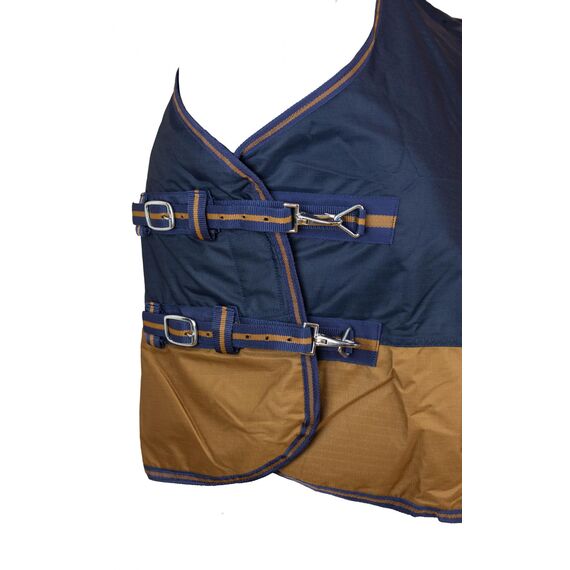RL24 - Weidedecke 600D Basicline – Regendecke & Übergangsdecke – Wind- & wasserdichte Outdoordecke mit Innenfutter – Pferdedecke in Dunkelblau/Braun – 155cm (Polarfleecefutter)
