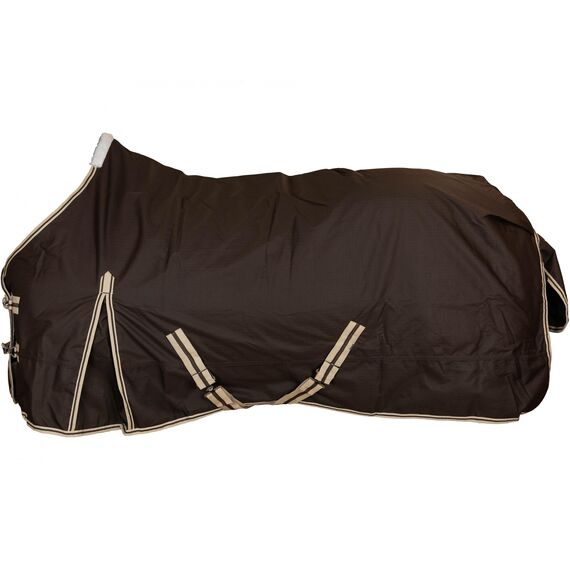 RL24 - Weidedecke 600D Basicline – Regendecke & Übergangsdecke – Wind- & wasserdichte Outdoordecke mit Innenfutter & Kreuzbegurtung – Pferdedecke in Dunkelbraun – 85cm (Polarfleecefutter)