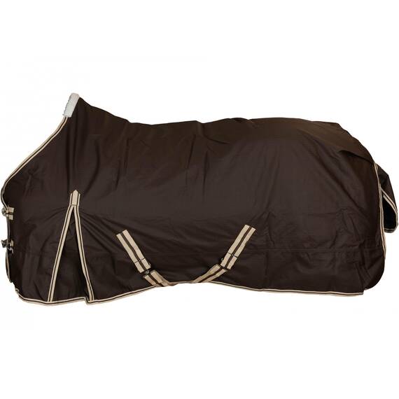RL24 - Winterdecke Weidedecke 600D Basicline – atmungsaktive, Wind- & wasserdichte Outdoordecke mit Innenfutter & Kreuzbegurtung – Pferdedecke in Dunkelbraun – 145cm (200g/m² Füllung)