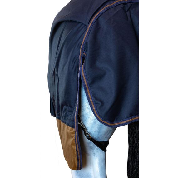 RL24 - Weidedecke 600D Basicline – Regendecke & Übergangsdecke – Wind- & wasserdichte Outdoordecke mit Innenfutter – Pferdedecke in Dunkelblau/Braun – 85cm (Polarfleecefutter)