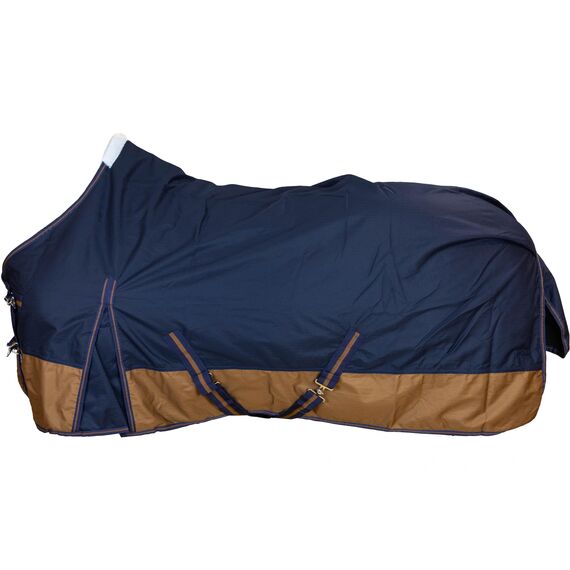 RL24 - Weidedecke 600D Basicline – Regendecke & Übergangsdecke – Wind- & wasserdichte Outdoordecke mit Innenfutter – Pferdedecke in Dunkelblau/Braun – 105cm (Polarfleecefutter)