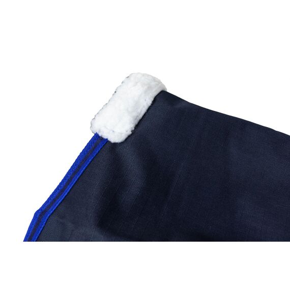 RL24 - Weidedecke 600D Basicline – als Regendecke & Übergangsdecke – Wind- & wasserdichte Outdoordecke mit Innenfutter & Kreuzbegurtung – Pferdedecke in Dunkelblau – 155cm (Nylonfutter)