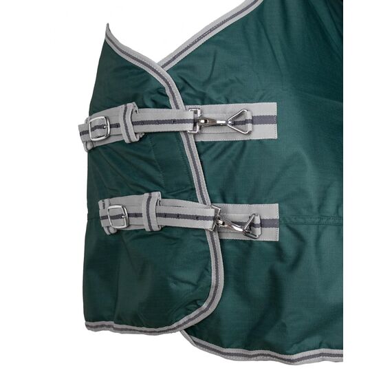 RL24 - Weidedecke 600D Basicline – als Regendecke & Übergangsdecke – Wind- & wasserdichte Outdoordecke mit Innenfutter & Kreuzbegurtung – Pferdedecke in Grün – 85cm (Polarfleecefutter)