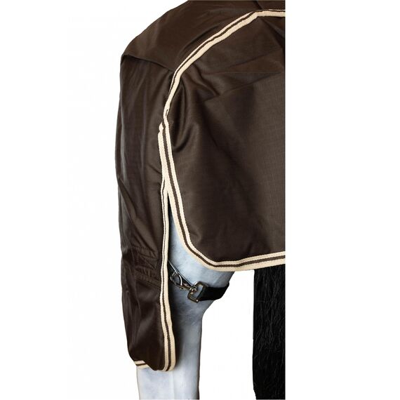 RL24 - Winterdecke Weidedecke 600D Basicline – atmungsaktive, Wind- & wasserdichte Outdoordecke mit Innenfutter & Kreuzbegurtung – Pferdedecke in Dunkelbraun – 105cm (300g/m² Füllung)