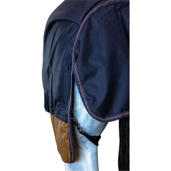 RL24 - Weidedecke 600D Basicline – Regendecke & Übergangsdecke – Wind- & wasserdichte Outdoordecke mit Innenfutter – Pferdedecke in Dunkelblau/Braun – 105cm (Polarfleecefutter)