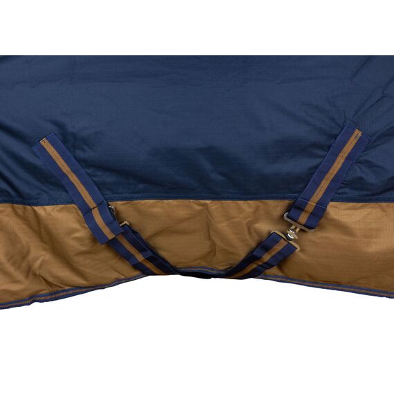 RL24 - Weidedecke 600D Basicline – Regendecke & Übergangsdecke – Wind- & wasserdichte Outdoordecke mit Innenfutter – Pferdedecke in Dunkelblau/Braun – 115cm (Polarfleecefutter)
