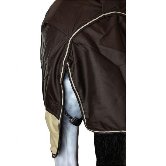 RL24 - Weidedecke 600D Basicline – Regendecke & Übergangsdecke – Wind- & wasserdichte Outdoordecke mit Innenfutter & Kreuzbegurtung – Pferdedecke in Braun/Beige – 165cm (Polarfleecefutter)