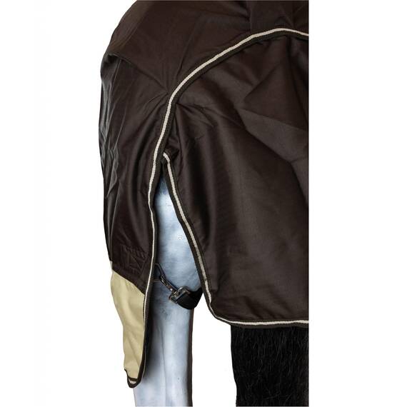 RL24 - Winterdecke Weidedecke 600D Basicline – atmungsaktive, Wind- & wasserdichte Outdoordecke mit Innenfutter & Kreuzbegurtung – Pferdedecke in Braun/Beige – 165cm (200g/m² Füllung)