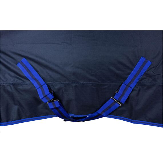 RL24 - Weidedecke 600D Basicline – als Regendecke & Übergangsdecke – Wind- & wasserdichte Outdoordecke mit Innenfutter & Kreuzbegurtung – Pferdedecke in Dunkelblau – 95cm (Nylonfutter)