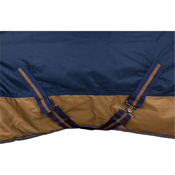 RL24 - Weidedecke 600D Basicline – Regendecke & Übergangsdecke – Wind- & wasserdichte Outdoordecke mit Innenfutter – Pferdedecke in Dunkelblau/Braun – 105cm (Polarfleecefutter)