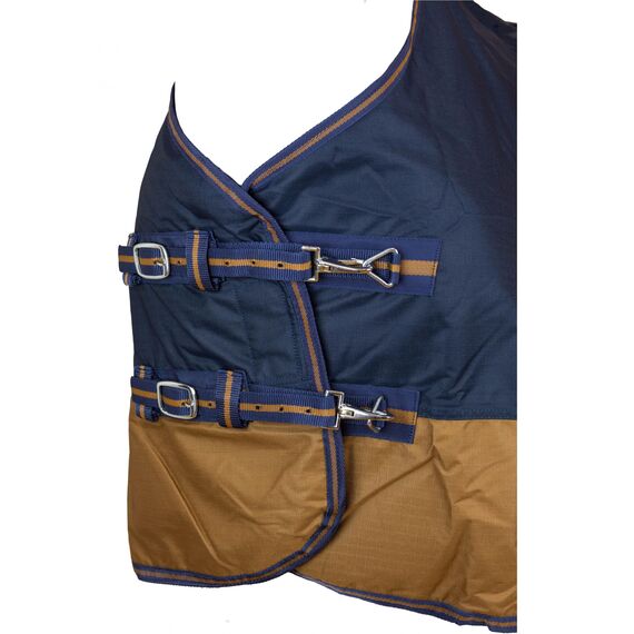 RL24 - Weidedecke 600D Basicline – Regendecke & Übergangsdecke – Wind- & wasserdichte Outdoordecke mit Innenfutter – Pferdedecke in Dunkelblau/Braun – 105cm (Polarfleecefutter)