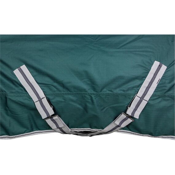 RL24 - Weidedecke 600D Basicline – als Regendecke & Übergangsdecke – Wind- & wasserdichte Outdoordecke mit Innenfutter & Kreuzbegurtung – Pferdedecke in Grün – 155cm (Polarfleecefutter)