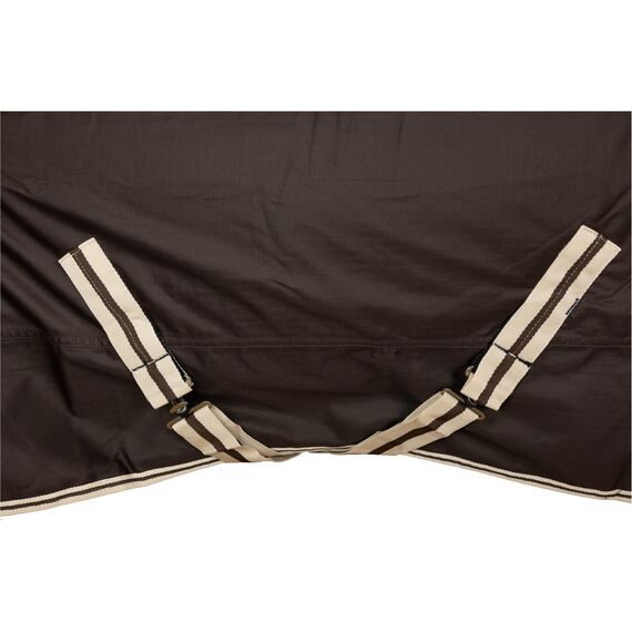 RL24 - Winterdecke Weidedecke 600D Basicline – atmungsaktive, Wind- & wasserdichte Outdoordecke mit Innenfutter & Kreuzbegurtung – Pferdedecke in Dunkelbraun – 95cm (300g/m² Füllung)