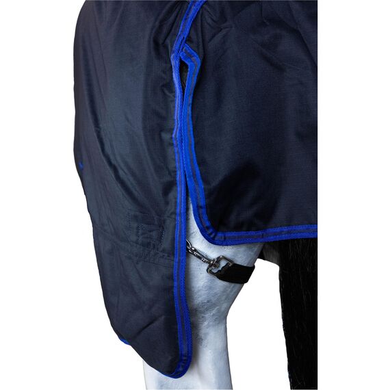 RL24 - Weidedecke 600D Basicline – als Regendecke & Übergangsdecke – Wind- & wasserdichte Outdoordecke mit Innenfutter & Kreuzbegurtung – Pferdedecke in Dunkelblau – 155cm (Nylonfutter)
