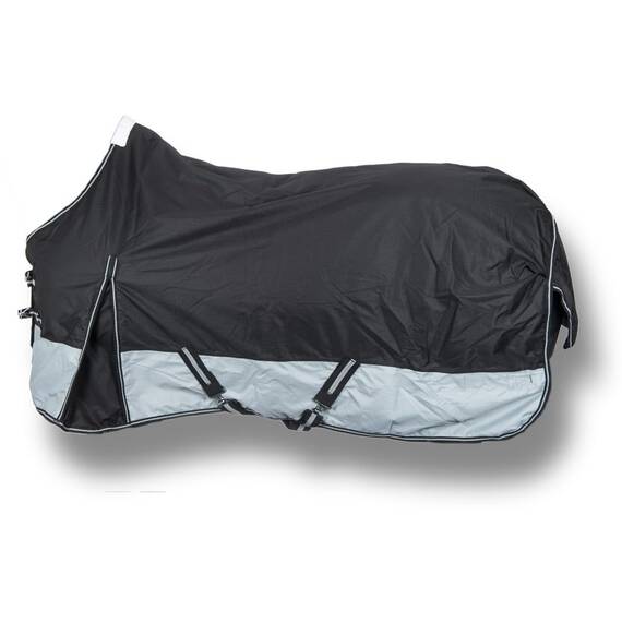 RL24 - Winterdecke Weidedecke 600D Basicline – atmungsaktive, Wind- & wasserdichte Outdoordecke mit Innenfutter & Kreuzbegurtung – Pferdedecke in Schwarz/Grau – 145cm (200g/m² Füllung)