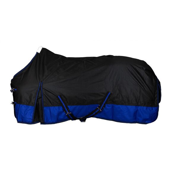 RL24 - Weidedecke 600D Basicline – Regendecke & Übergangsdecke – Wind- & wasserdichte Outdoordecke mit Innenfutter – Pferdedecke in Schwarz/Royalblau – 95cm (Polarfleecefutter)