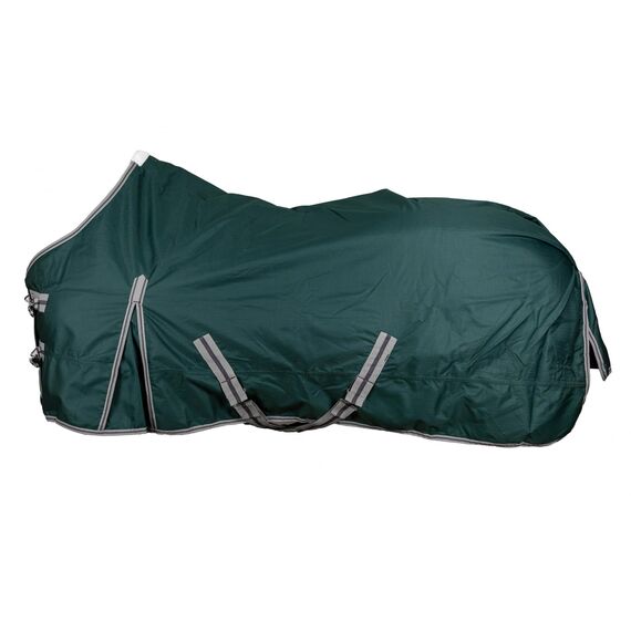 RL24 - Weidedecke 600D Basicline – als Regendecke & Übergangsdecke – Wind- & wasserdichte Outdoordecke mit Innenfutter & Kreuzbegurtung – Pferdedecke in Grün – 115cm (Nylonfutter)