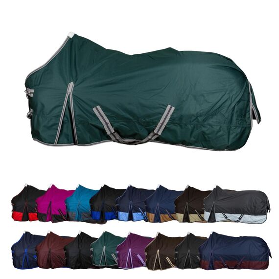 RL24 - Weidedecke 600D Basicline – als Regendecke & Übergangsdecke – Wind- & wasserdichte Outdoordecke mit Innenfutter & Kreuzbegurtung – Pferdedecke in Grün – 135cm (Polarfleecefutter)