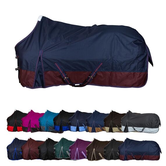 RL24 - Weidedecke 600D Basicline – Regendecke & Übergangsdecke – Wind- & wasserdichte Outdoordecke mit Innenfutter – Pferdedecke in Marine/Kastanie – 115cm (Polarfleecefutter)