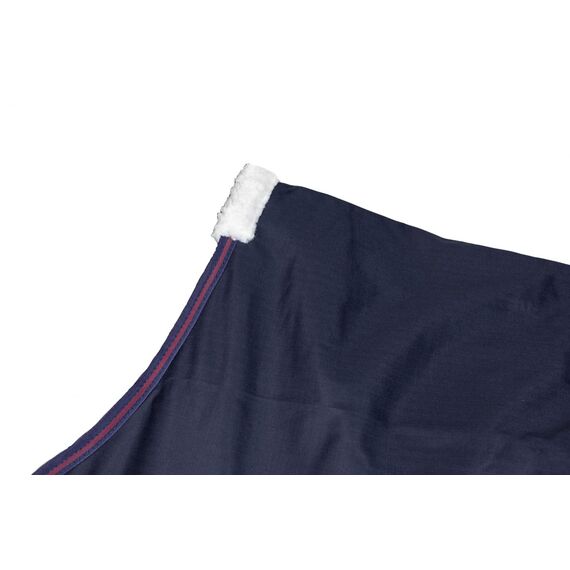 RL24 - Weidedecke 600D Basicline – Regendecke & Übergangsdecke – Wind- & wasserdichte Outdoordecke mit Innenfutter – Pferdedecke in Marine/Kastanie – 85cm (Polarfleecefutter)