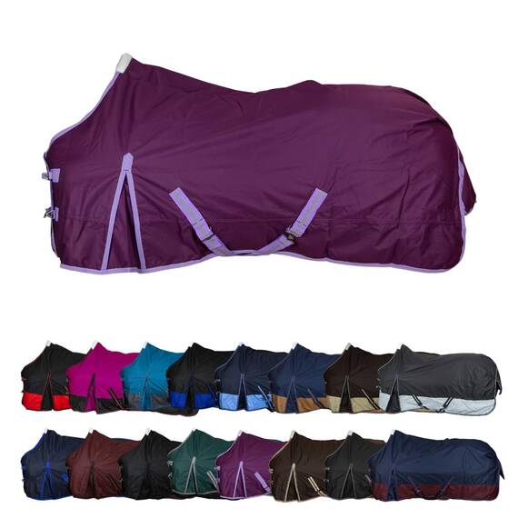 RL24 - Winterdecke Weidedecke 600D Basicline – atmungsaktive, Wind- & wasserdichte Outdoordecke mit Innenfutter & Kreuzbegurtung – Pferdedecke in Lila – 95cm (200g/m² Füllung)