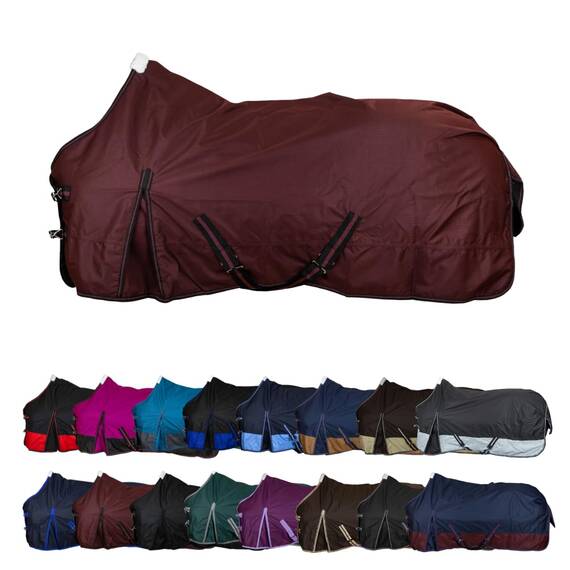 RL24 - Winterdecke Weidedecke 600D Basicline – atmungsaktive, Wind- & wasserdichte Outdoordecke mit Innenfutter & Kreuzbegurtung – Pferdedecke in Weinrot – 95cm (100g/m² Füllung)