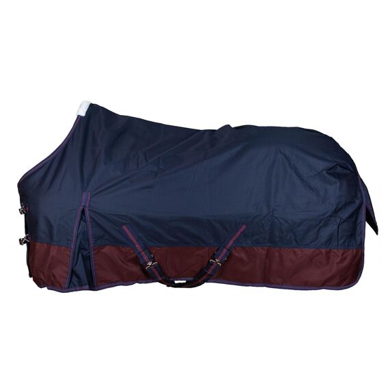 RL24 - Weidedecke 600D Basicline – Regendecke & Übergangsdecke – Wind- & wasserdichte Outdoordecke mit Innenfutter – Pferdedecke in Marine/Kastanie – 105cm (Polarfleecefutter)