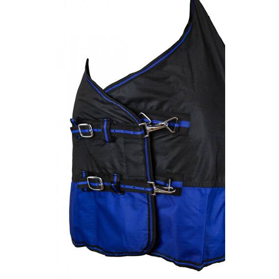 RL24 - Winterdecke Weidedecke 600D Basicline – atmungsaktive, Wind- & wasserdichte Outdoordecke mit Innenfutter & Kreuzbegurtung – Pferdedecke in Schwarz/Royalblau – 105cm (200g/m² Füllung)
