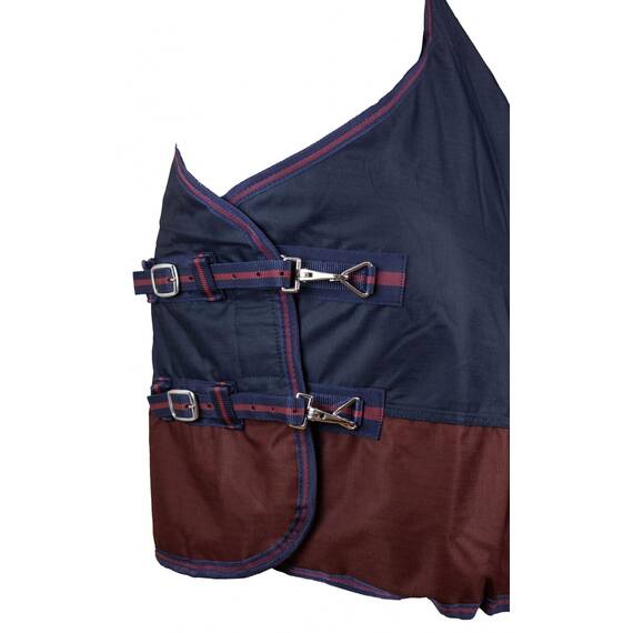 RL24 - Winterdecke Weidedecke 600D Basicline – atmungsaktive, Wind- & wasserdichte Outdoordecke mit Innenfutter & Kreuzbegurtung – Pferdedecke in Marine/Kastanie – 165cm (100g/m² Füllung)