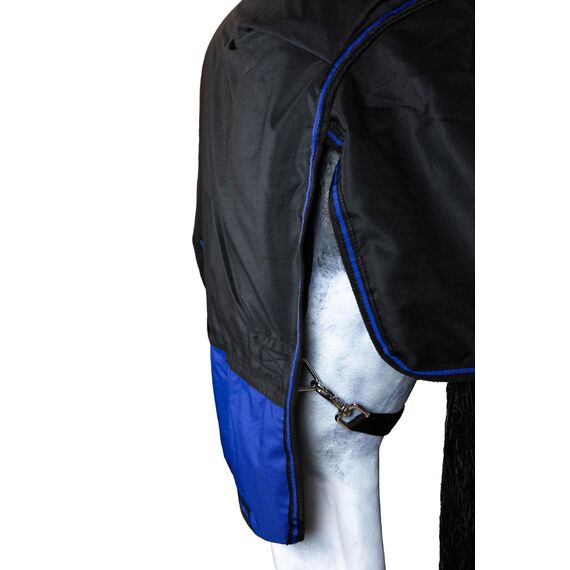 RL24 - Weidedecke 600D Basicline – Regendecke & Übergangsdecke – Wind- & wasserdichte Outdoordecke mit Innenfutter – Pferdedecke in Schwarz/Royalblau – 85cm (Polarfleecefutter)
