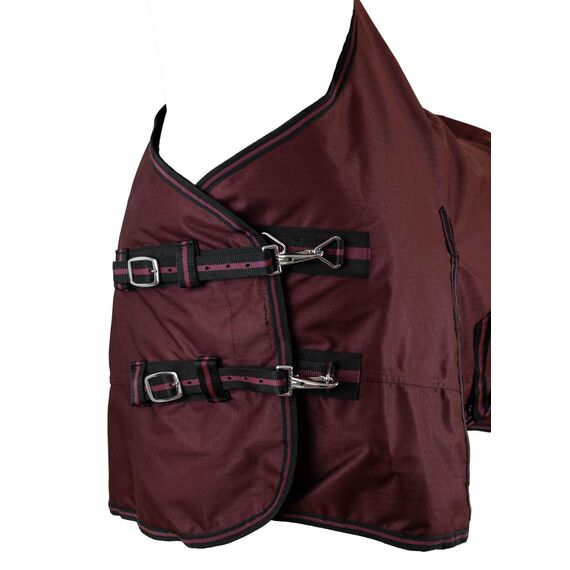 RL24 - Weidedecke 600D Basicline – als Regendecke & Übergangsdecke – Wind- & wasserdichte Outdoordecke mit Innenfutter & Kreuzbegurtung – Pferdedecke in Weinrot – 95cm (Polarfleecefutter)
