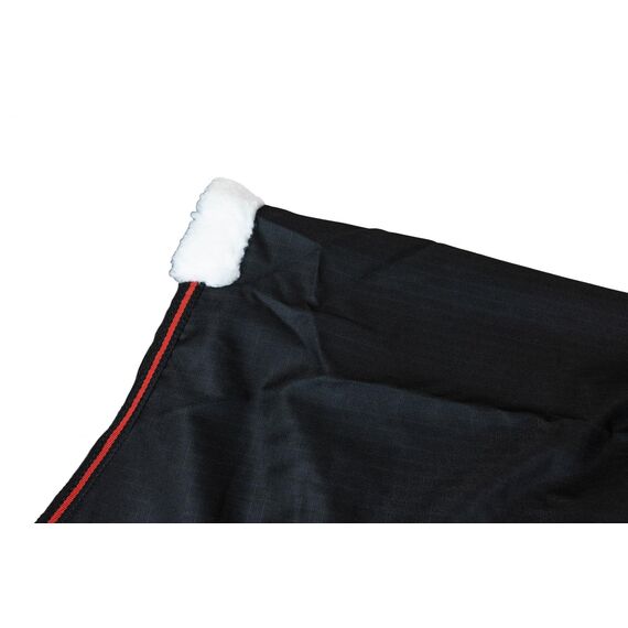 RL24 - Weidedecke 600D Basicline – Regendecke & Übergangsdecke – Wind- & wasserdichte Outdoordecke mit Innenfutter & Kreuzbegurtung – Pferdedecke in Schwarz/Rot – 95cm (Polarfleecefutter)