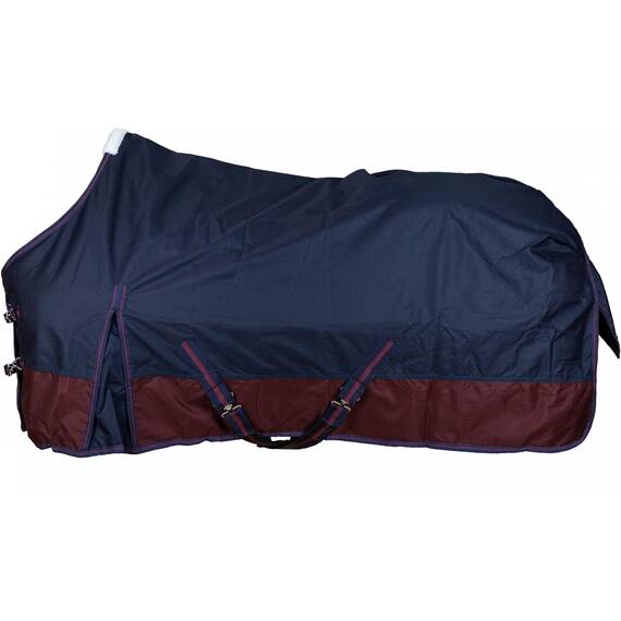 RL24 - Winterdecke Weidedecke 600D Basicline – atmungsaktive, Wind- & wasserdichte Outdoordecke mit Innenfutter & Kreuzbegurtung – Pferdedecke in Marine/Kastanie – 115cm (200g/m² Füllung)