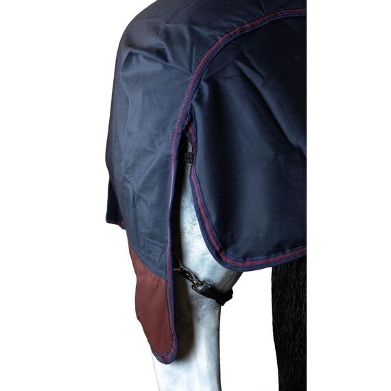 RL24 - Weidedecke 600D Basicline – Regendecke & Übergangsdecke – Wind- & wasserdichte Outdoordecke mit Innenfutter – Pferdedecke in Marine/Kastanie – 155cm (Polarfleecefutter)