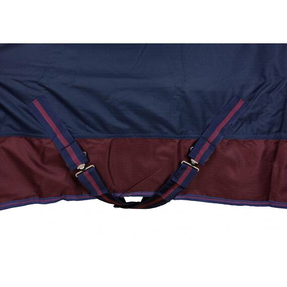 RL24 - Winterdecke Weidedecke 600D Basicline – atmungsaktive, Wind- & wasserdichte Outdoordecke mit Innenfutter & Kreuzbegurtung – Pferdedecke in Marine/Kastanie – 165cm (100g/m² Füllung)