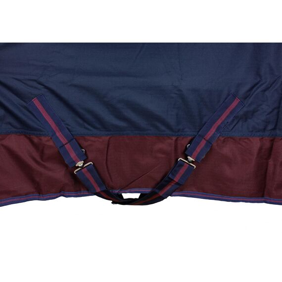 RL24 - Weidedecke 600D Basicline – Regendecke & Übergangsdecke – Wind- & wasserdichte Outdoordecke mit Innenfutter – Pferdedecke in Marine/Kastanie – 125cm (Polarfleecefutter)